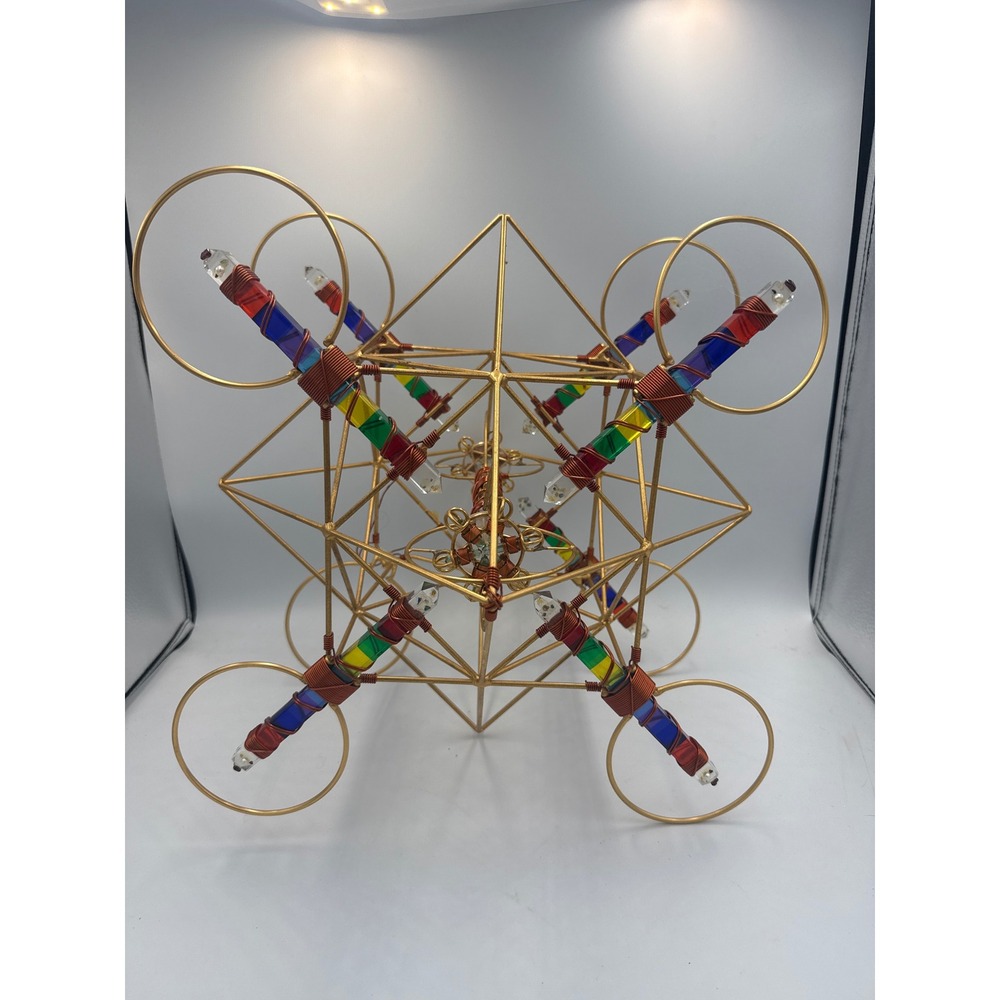 Sacred Geometry Wire Sculpture Rainbow Crystal Embellished Zen Decor Prism Art